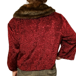 Terry Lewis Classic Luxuries Jacket Faux Fur Collar Burgundy Large